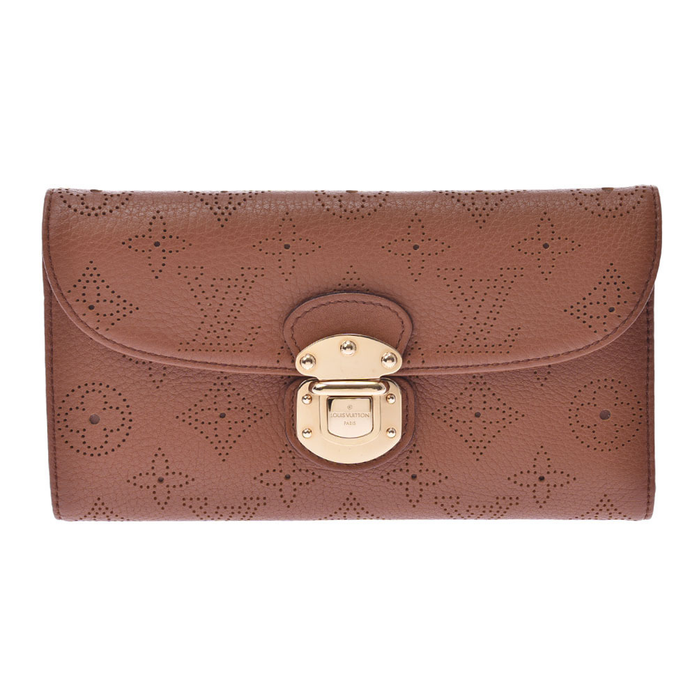 Louis Vuitton Mahina Portefeuille Wallet Amelia Brown Tri fold